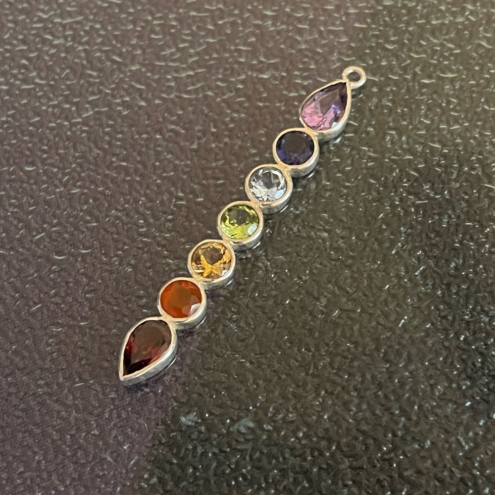 2” Multi Stone Rainbow Chakra 925 Silver Pendant